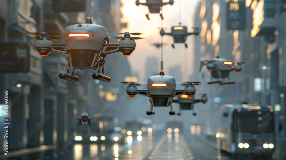 Sistema di consegna completamente automatizzato con droni - obrazy, fototapety, plakaty 