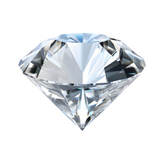 Sparkling light round brilliant cut diamond with shadow and glowing lens flares. 3D rendering illustration isolated on transparent background.