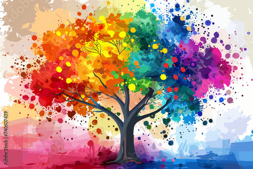 a colorful tree with lots of dots on it