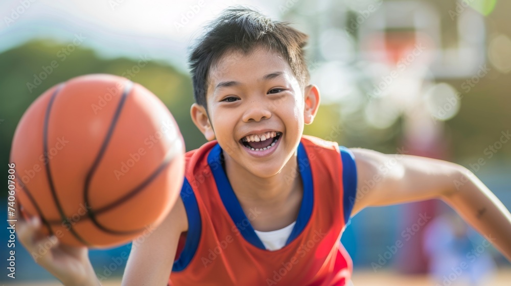 Young boy with basketball smiling, youth sports and active lifestyle concept. Young boy with basketball smiling, youth sports and active lifestyle concept.