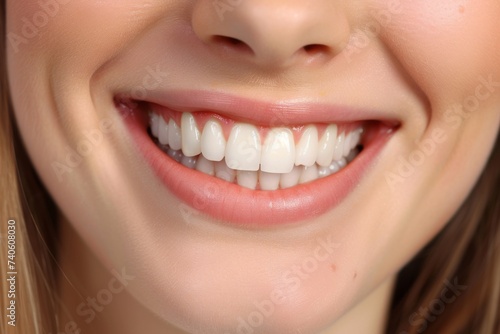 Young woman with a flawless smile after teeth whitening in a dental clinic symbolizing oral care and dentistry