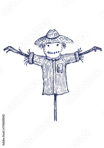 Scare crow hand drawn artwork. Editable Clip Art.