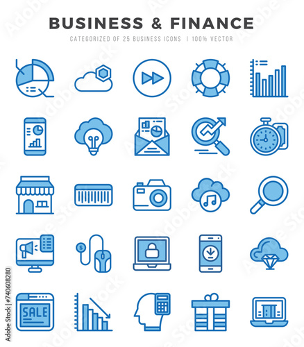 Set of Two Color Business & Finance Icons. Two Color art icon. Vector illustration