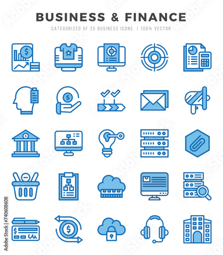 Set of simple Two Color Business & Finance Icons. Two Color art icons pack.