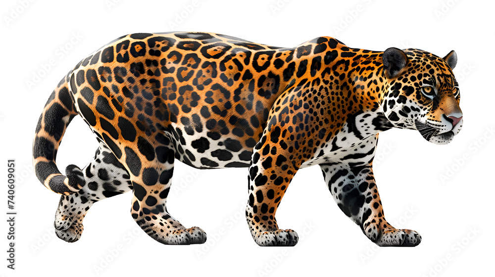 A sleek Jaguar in an ominous stance, its aggressive profile captured in stunning detail against, transparent background A sleek Jaguar in an ominous stance, its aggressive profile captured in stunning detail against, transparent background