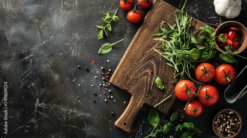 A vibrant display of farm-fresh produce, featuring juicy cherry, bush, and plum tomatoes alongside fragrant herbs, evoking a sense of wholesome, nourishing vegan nutrition and the beauty of nature's 