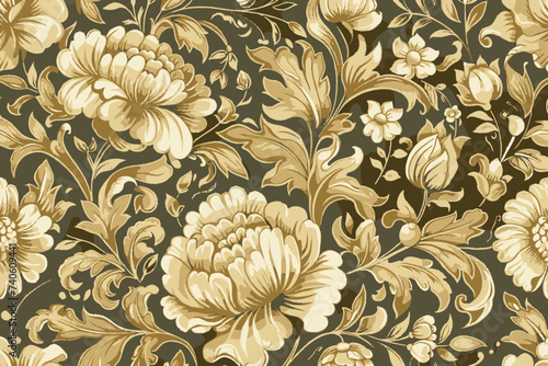 a floral pattern with gold flowers on a brown background photo