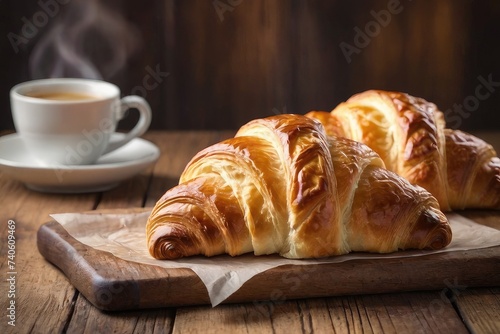 Croissant resting on a rustic wooden table