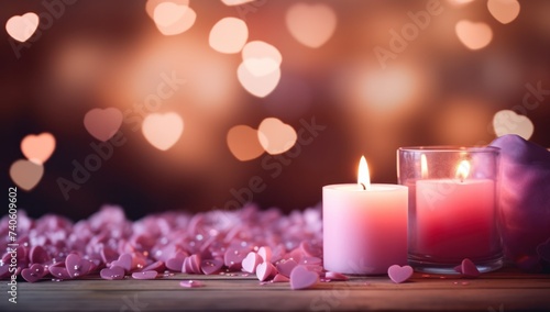 valentine candle and little hearts in the background