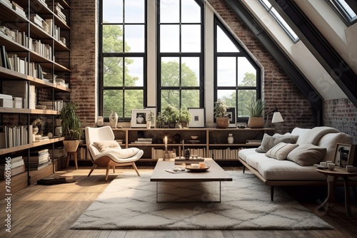 Scandinavian Loft Style Mid-century Living Spaces: Windows and Curtain Design Showcase © Michael
