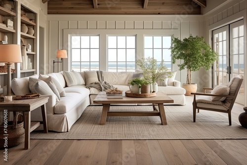 Coastal Loft-Inspired Living Room Interiors: Serene Ambiance & Laminate Flooring