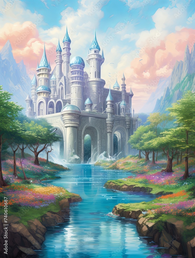 Majestic Coastal Castle Art Print: Seaside Palaces and Ocean Fortresses