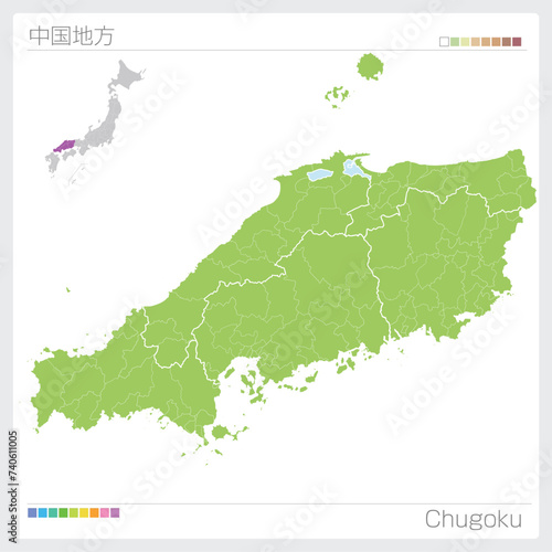中国地方の地図・Chugoku（グリーン） photo