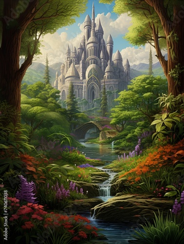 Majestic Palace Landscapes: Enchanted Forest Wall Art