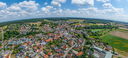 Die Marktgemeinde Thierhaupten im nordschwäbischen Lechtal von oben photo