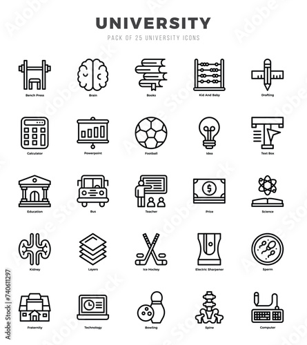 Set of Universityl Icons. Simple Lineal art style icons pack.