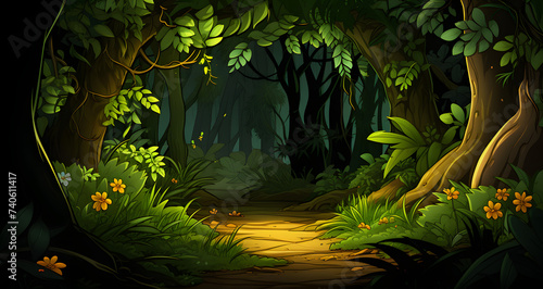 an illustration of a bright forest with some plants