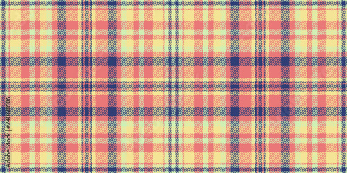 Page vector texture fabric, wool seamless background check. Pop tartan textile plaid pattern in red and yellow colors.