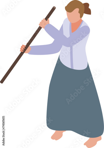 Training stick aikido icon isometric vector. Martial art. Exercise sport uniform