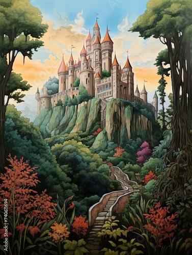 Majestic Palace Amid Trees Art Print - Castle & Forest Fortress Landscape