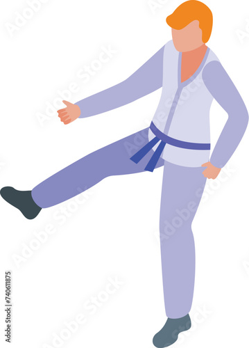 Leg kick aikido icon isometric vector. Traditional sport. Training person