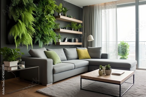 Modern Apartment: Green Wall Living Room with Grey Daybed Sofa Elegance
