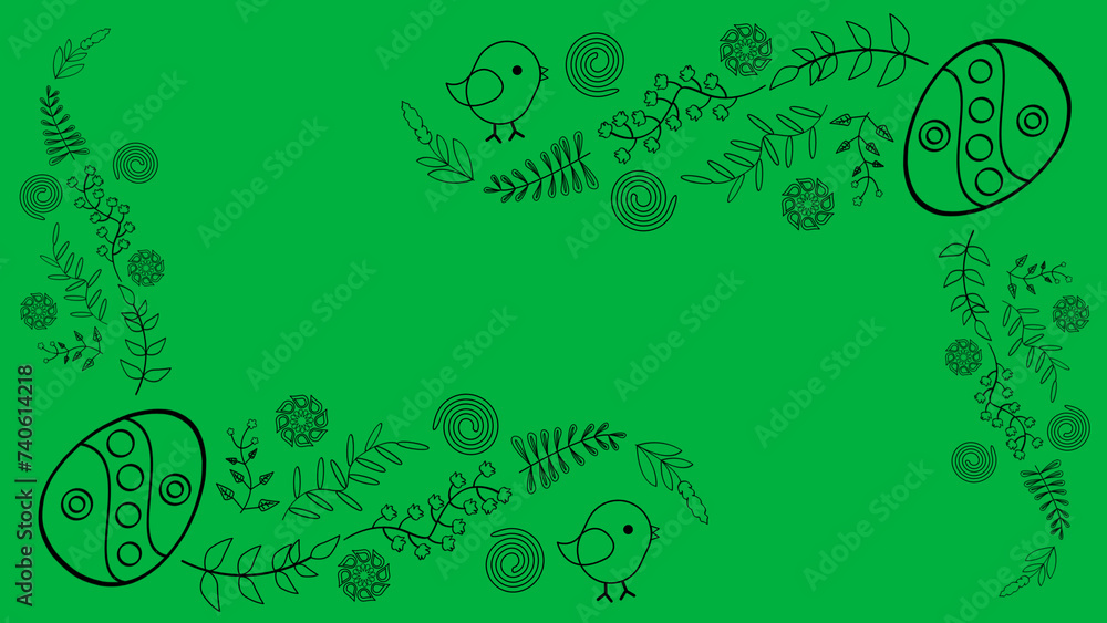 decorated easter design with eggs, plants and bird on green screen. concept for easter holiday decoration. decorated easter design with eggs, plants and bird on green screen. concept for easter holiday decoration.