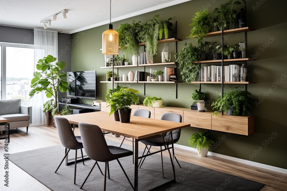 Nordic Green Wall: Scandinavian Mid-century Living Spaces in an Urban Apartment