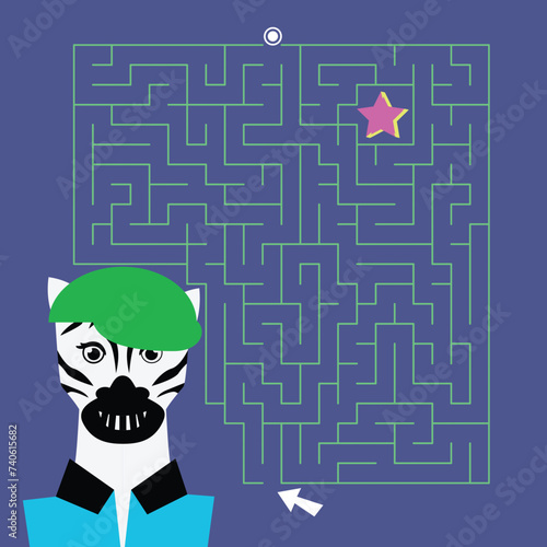 Maze labyrinth game Zebra vector illustration. Square format puzzle for kids