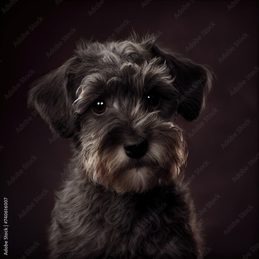 Adorable Schnoodle Puppy Portrait in Professional Studio