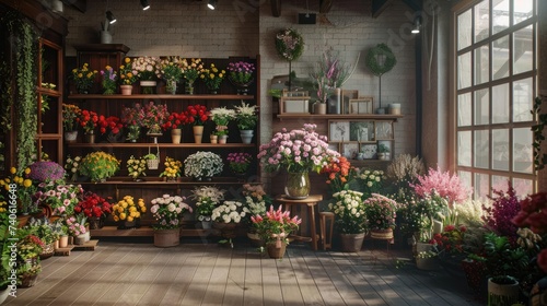 Beautiful Floral Arrangements on Display in a Stylish Flower Shop Setting