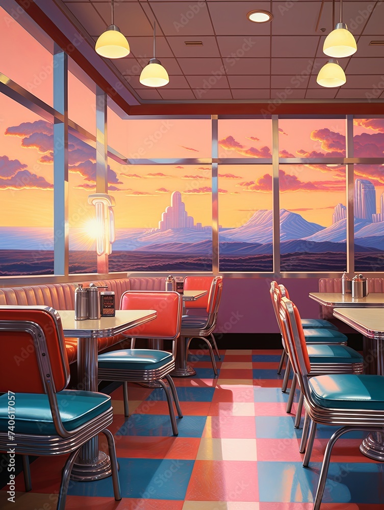 Fototapeta premium Retro Diner Americana: Nostalgic Future Landscape Prints
