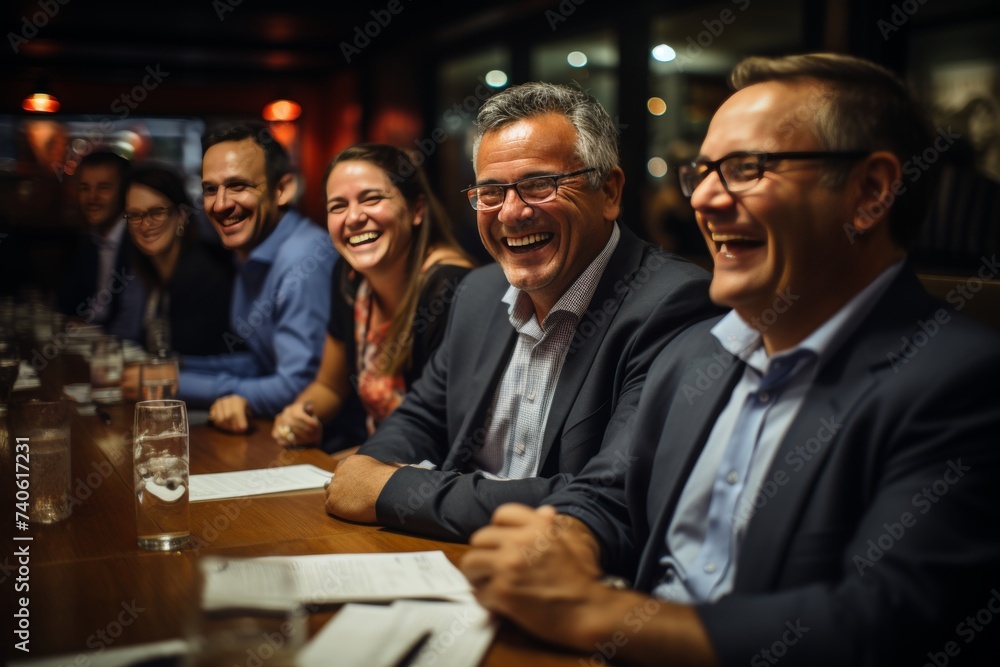 Successful teamwork in a diverse office: Colleagues smiling and talking in a productive meeting Successful teamwork in a diverse office: Colleagues smiling and talking in a productive meeting