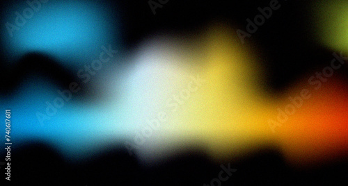 Grainy gradient background black blue white yellow orange abstract glowing color wave black backdrop glowing vibrant dark noise texture banner design
