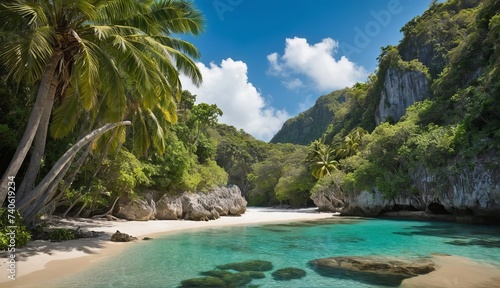 the beautiful beach and tropical forest. Generative AI.
