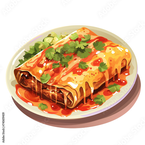 New Mexican flat enchiladas isolated on transparent background