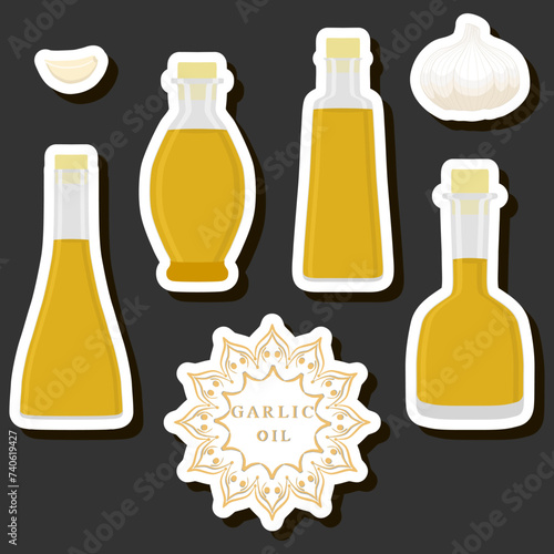 Illustration on theme big set different types liquid oil, bottle various size