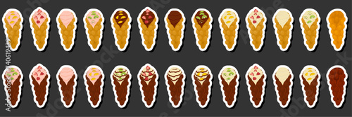 Illustration on theme big kit different types cone waffle with bubbles for dessert biscuit