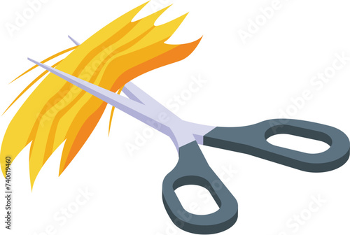 Scissors cutting ribbons icon isometric vector. Revolution people. Global support photo