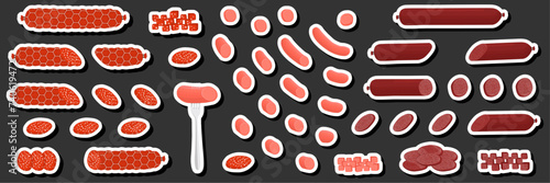 Illustration on theme big set different types delicatessen meat sausages