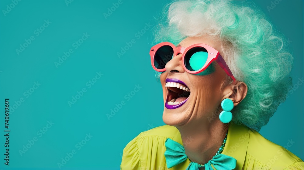 Exuberant Senior Lady with Aqua Hair
