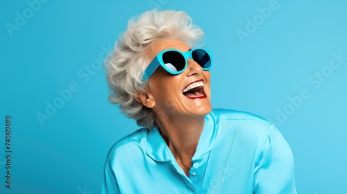 Cheerful Elderly Woman with Blue Sunglasses © ZEKINDIGITAL