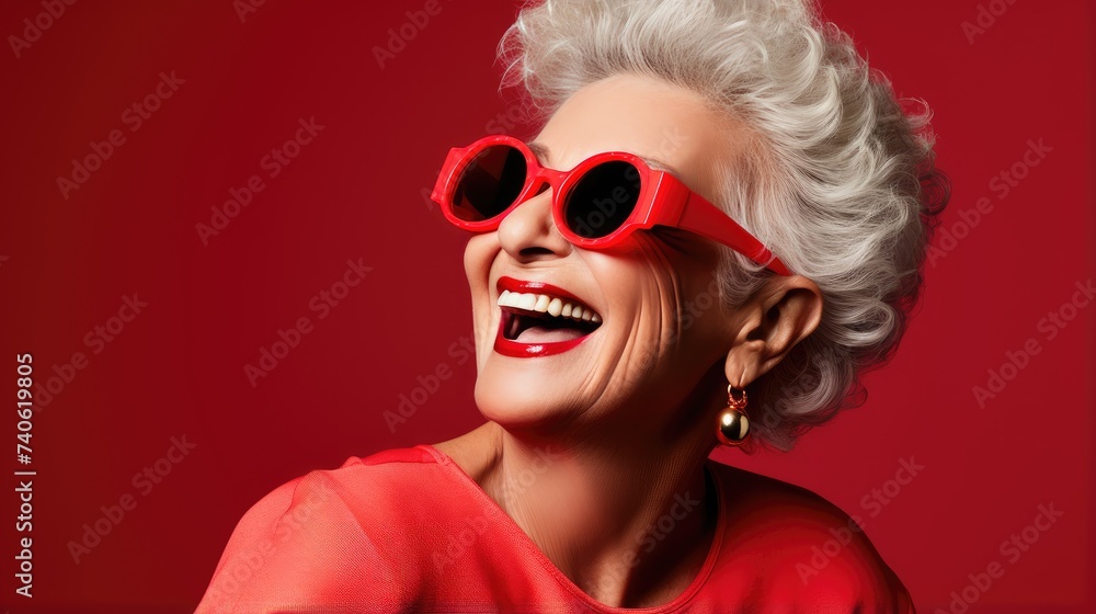 Elegant Elderly Woman in Chic Red Attire Elegant Elderly Woman in Chic Red Attire