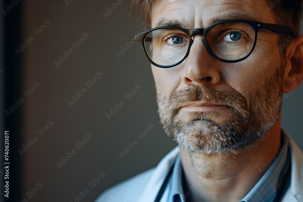 Close up Portrait of middle aged European male doctor Close up Portrait of middle aged European male doctor