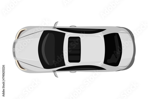 White car from top view isolated on white background. Delivery automobile. Sedan icon. Vehicle overhead. Small suv. City transport. Car rental or insurance. Stock vector illustration