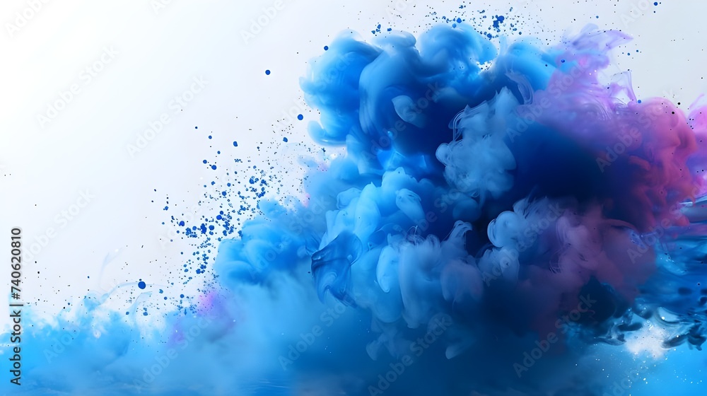 Azure Nebula Abstract Blue Dust Explosion on a White Background

