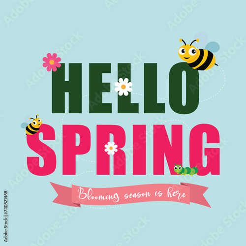 Vector illustration first day of spring, hello spring editable post banner template