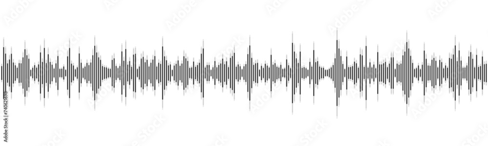 Seamless black vector sound waves flow isolated on a white background. Waveform pattern for music, dictaphone, podcast, voice message, or social media background. Spectral music frequency illustration Seamless black vector sound waves flow isolated on a white background. Waveform pattern for music, dictaphone, podcast, voice message, or social media background. Spectral music frequency illustration