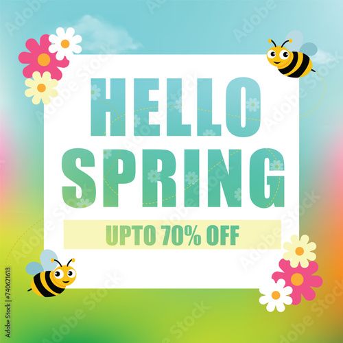 Vector illustration first day of spring, hello spring editable post banner template