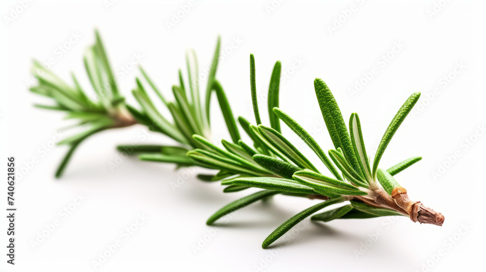 Fototapeta premium Fresh rosemary sprig isolated on a white background with vivid green leaves